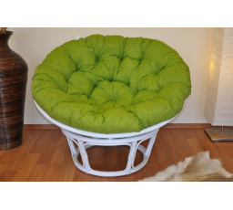 Ratanový papasan 115 cm biely - vankúš svetlozelený