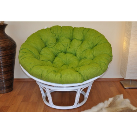 Ratanový papasan 115 cm biely - vankúš svetlozelený