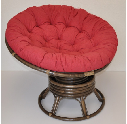 Ratanový papasan hojdací hnedý poduška vínový melír