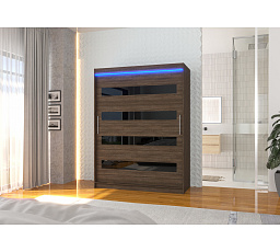 Šatní skriňa s posuvnými dverami s lacobelom a LED osvetlením MARTINEZ 150 Choco+Black Lacobel