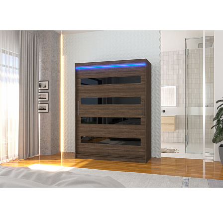 Šatní skriňa s posuvnými dverami s lacobelom a LED osvetlením MARTINEZ 150 Choco+Black Lacobel Šatní skriňa s posuvnými dverami s lacobelom a LED osvetlením MARTINEZ 150 Choco+Black Lacobel