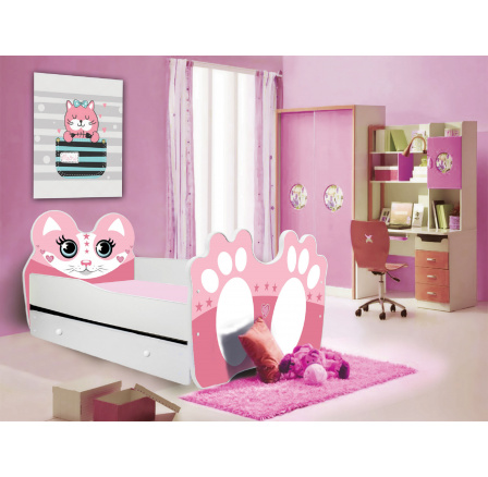 Posteľ s matracom a zásuvkou BEAR PINK 140x70 Ružová