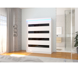 Posuvná skriňa s lacobelom a LED osvetlením MARTINEZ 150 Biela+Čierny Lacobel