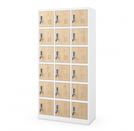 Plechová uzamykateľná šatníková skrinka na sokli KAROL, 900 x 1850 x 400 mm, Eco Design: biela/dub sonoma Plechová uzamykateľná šatníková skrinka na sokli KAROL, 900 x 1850 x 400 mm, Eco Design: biela/dub sonoma