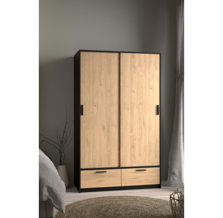 Šatní skriňa LINCOLN 2D2S, Čierny mat/Jackson hickory