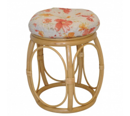 Ratanová taburetka široká medová polster motív kvety
