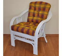 Ratanové kreslo Rio De Janeiro biele - pad okrová kocka