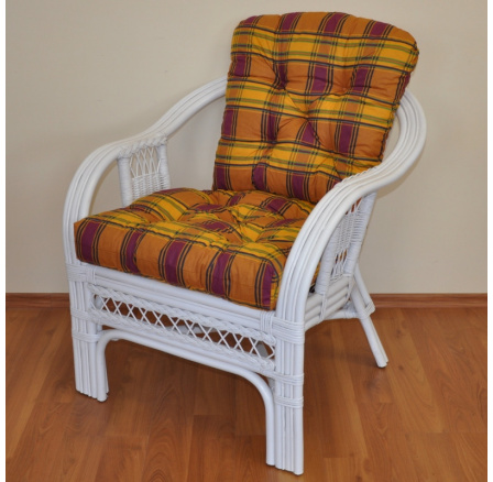 Ratanové kreslo Rio De Janeiro biele - pad okrová kocka