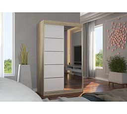 Šatní skriňa s posuvnými dverami a zrkadlom NICEA 120 Sonoma+Biela