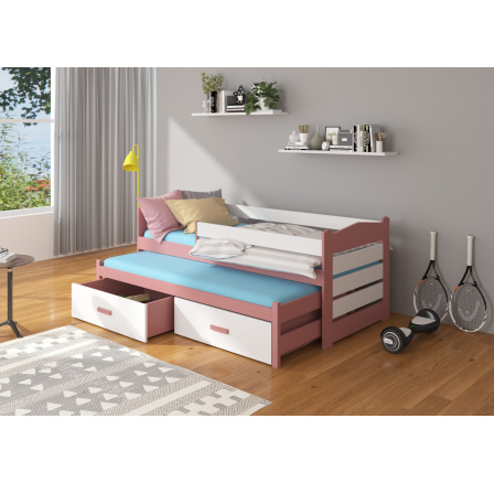 Manželská posteľ so zábranami a matracom TIARRO 200x90 Pink+White