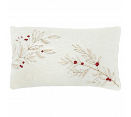 Polštář s výplní - umělá kožešina, bílý s větvičkami, 100% polyester, 50 x 30 cm