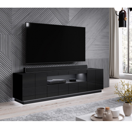 TV komoda REJA, čierna lesklá/čierna lesklá