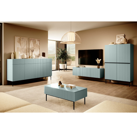 Komoda Nicole 200 cm so štyrmi zásuvkami - šalvia MDF / čierne nohy