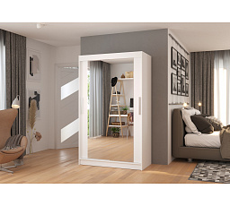 Šatní skriňa s posuvnými dverami a zrkadlom TIBAGO 120 Biela+Biela