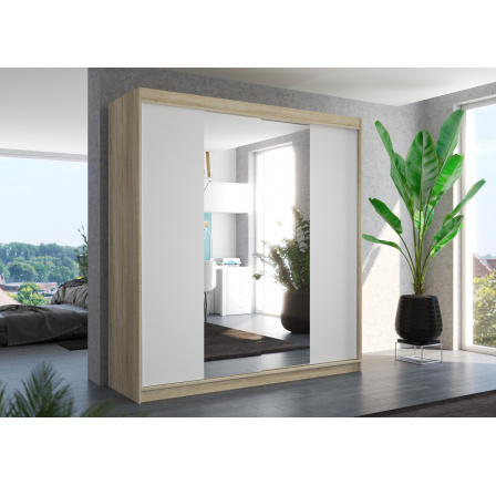 Posuvná skriňa so zrkadlom PERQS 200 Sonoma+White