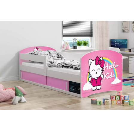 Detská posteľ LUKI 1 s matracom, Biela/Hello Kids