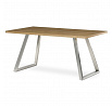 Stôl jedálenský 160x90cm, MDF+ dyha, odtieň dub, kovové nohy, brúsená nerez.