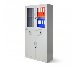 Kancelárska presklená kovová skriňa na dokumenty so zásuvkami EDMUND, 900 x 1850 x 400 mm, sivá