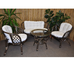 Ratanová pohovka Bahama veľká hnedá, biely vankúš