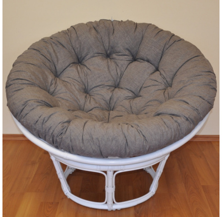 Ratanový papasan 100 cm biely, sivé odlesky
