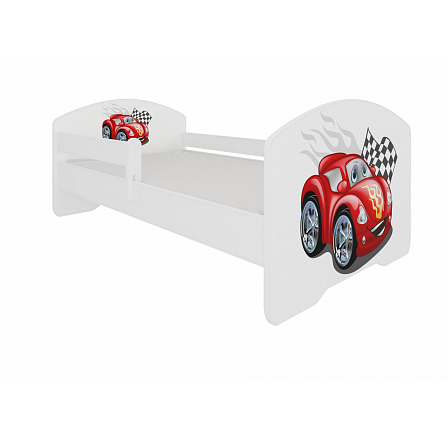 Posteľ s matracom a zábranou PEPE CAR ZIGZAG 140x70 Biela Posteľ s matracom a zábranou PEPE CAR ZIGZAG 140x70 Biela