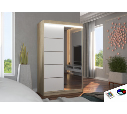 Posuvná skriňa so zrkadlom a LED osvetlením NICEA 120 Sonoma+Biela