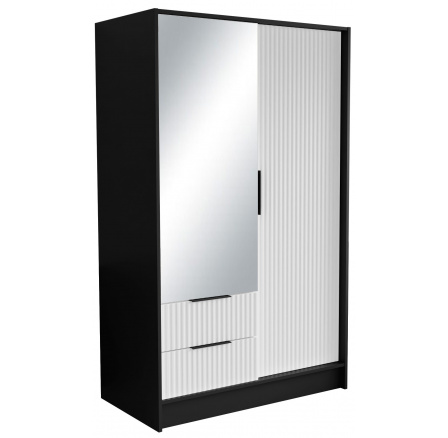 Šatní skriňa s posuvnými dverami a zrkadlami Norel 100 Čierna+Biela