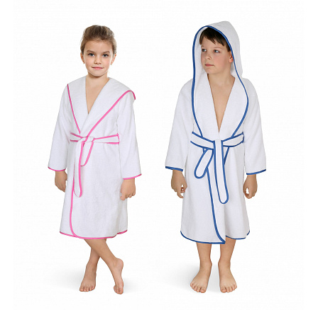 Detský froté župan biely s modrou stuhou pre chlapcov 5-7 rokov