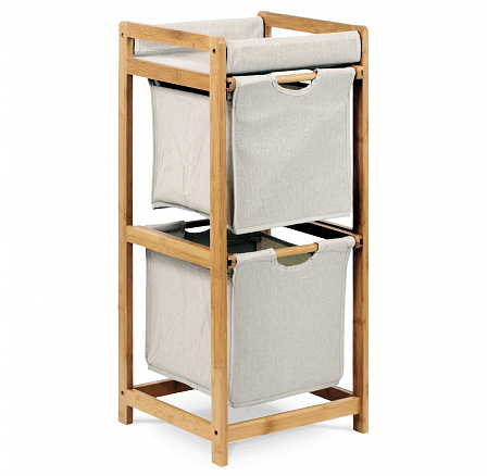 Regál 2 zásuvky, lakovaný bambus a látka