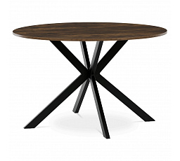 Stůl jídelní kulatý, 120x120x75,5 cm, MDF staré dřevo, černé kovové nohy