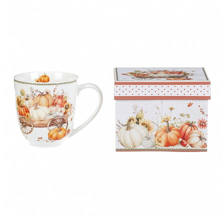 Hrnek porcelánový - 440 ml, dárkové balení, vůz plný dýní Hrnek porcelánový - 440 ml, dárkové balení, vůz plný dýní
