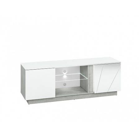 LAMIA 09 - TV stolík 2D, laminovaný, betón/biely lesk/biely lesk MDF (ML) (LUMENS09=1PACK) (K150)NOVINKA