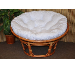 Ratanový papasan 100 cm koňak poduška biela