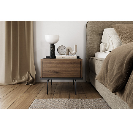 ZENAR NOČNÝ STOLÍK 50 1SZ - elegantný orech / čierna / čierne nohy ZENAR NOČNÝ STOLÍK 50 1SZ - elegantný orech / čierna / čierne nohy