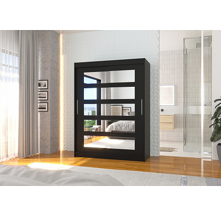 Posuvná skriňa so zrkadlom MURANI 150 Čierna+Čierna