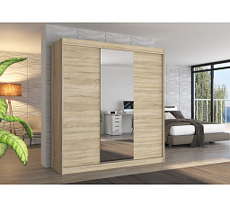 Šatní skriňa s posuvnými dverami a zrkadlom SANTIAGO 200 Sonoma+Sonoma