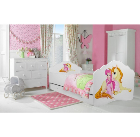 Posteľ s matracom a zásuvkou CASIMO GIRL WITH UNICORN 140x70 Biela Posteľ s matracom a zásuvkou CASIMO GIRL WITH UNICORN 140x70 Biela