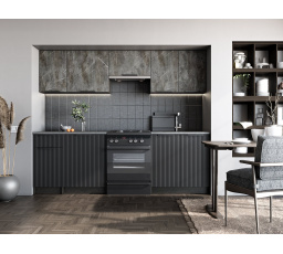 Kuchynská linka TAMARA 240, Efekt sivého mramoru/Čierna/Carbon