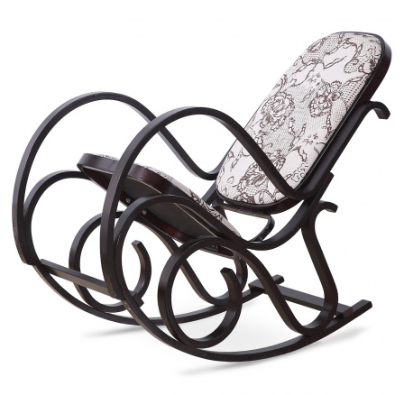 Hojdacie kreslo, buková preglejka, morené na tmavý orech, čalúnené svetlou látkou