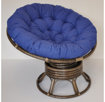 Ratanový papasan hojdací hnedý poduška modrý melír