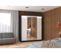 Posuvná skriňa so zrkadlom a LED osvetlením DALLAS 180 Čierna+Biela