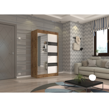 Šatní skriňa s posuvnými dverami, zrkadlom a lacobelom TOURA 120 Craft+White