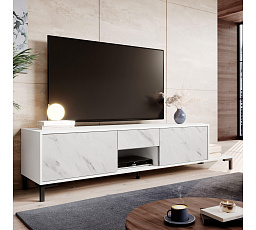 TV komoda MARMO 2D1S1K, biela / biely mramor