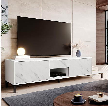 TV komoda MARMO 2D1S1K, biela / biely mramor TV komoda MARMO 2D1S1K, biela / biely mramor