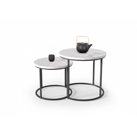 Konferenčný stôl OREO - sada dvoch stolov, biely mramor/čierna farba
