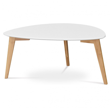 Konferenčný stôl 85x48x40 cm, vrchná doska MDF biela, nohy bambusový prírodný odtieň
