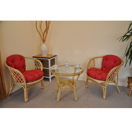 Ratanová sedacia súprava Bahama malá medová bordová vankúšiky