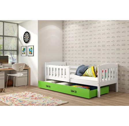 Detská posteľ KUBUS 80x190 cm so zásuvkou, s matracom, Biela/Zelená Detská posteľ KUBUS 80x190 cm so zásuvkou, s matracom, Biela/Zelená