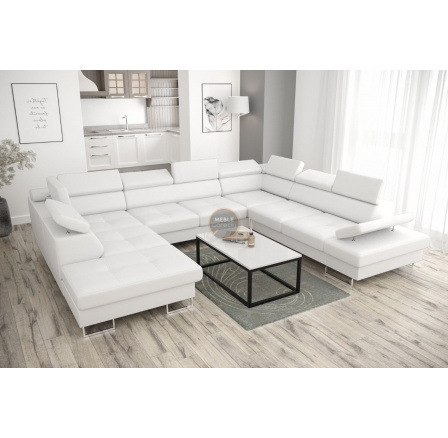 Rohová sedacia súprava GALAXY MAX I s funkciou spania 280x350x225 - biela eko koža, pravá Rohová sedacia súprava GALAXY MAX I s funkciou spania 280x350x225 - biela eko koža, pravá