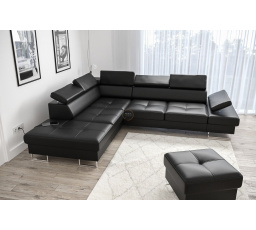 Rohová sedacia súprava GALAXY s funkciou spania 225x280 čierna prírodná koža LE MANS AKCIA - Ľavá strana